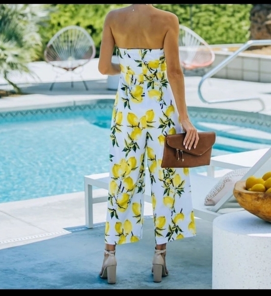 English Factory Strapless Lemon Print Jumpsuit - Picture 3 of 14